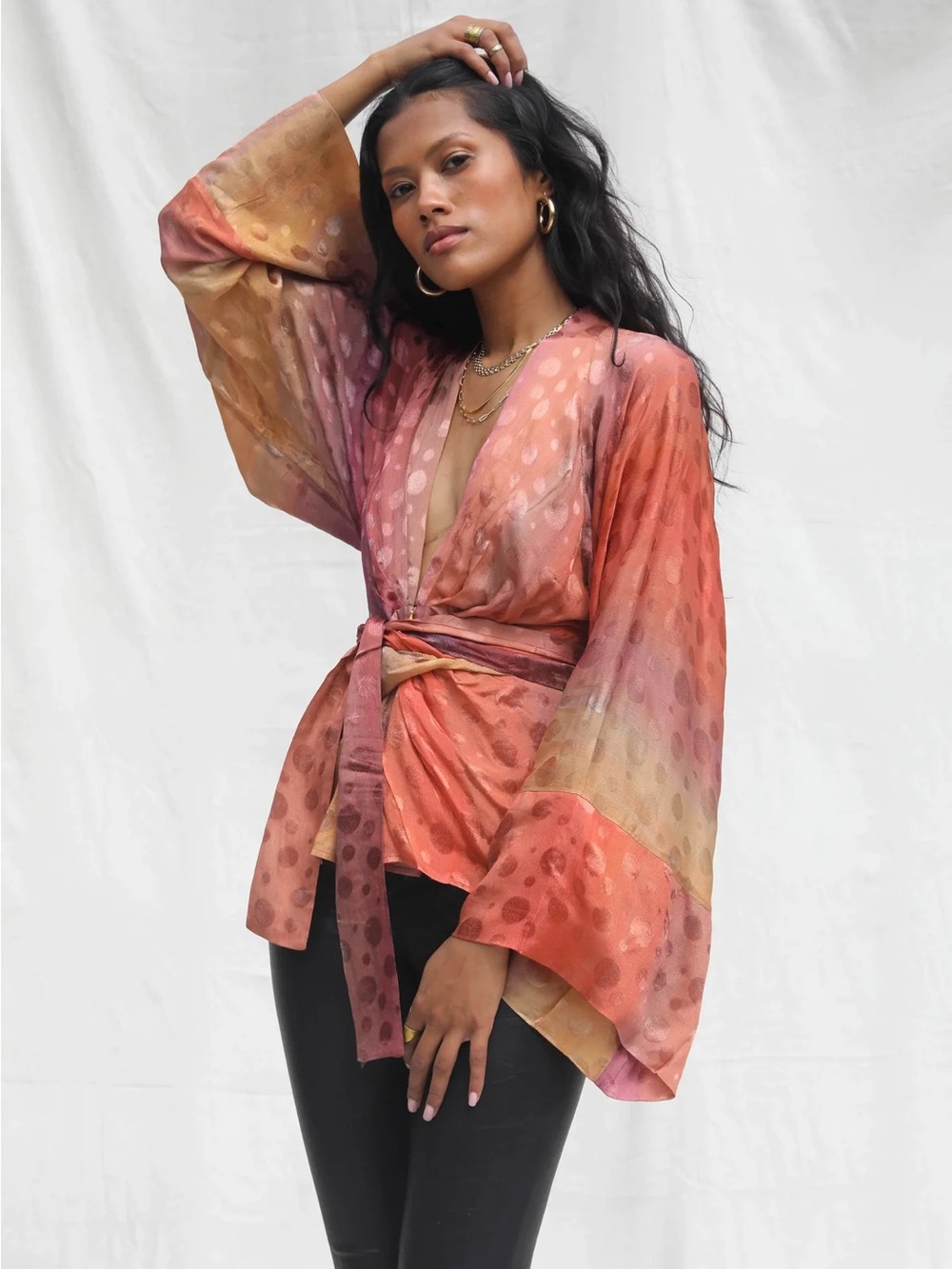 Jens Pirate Booty Tie-Waist Ombre Polka Dot Kimono